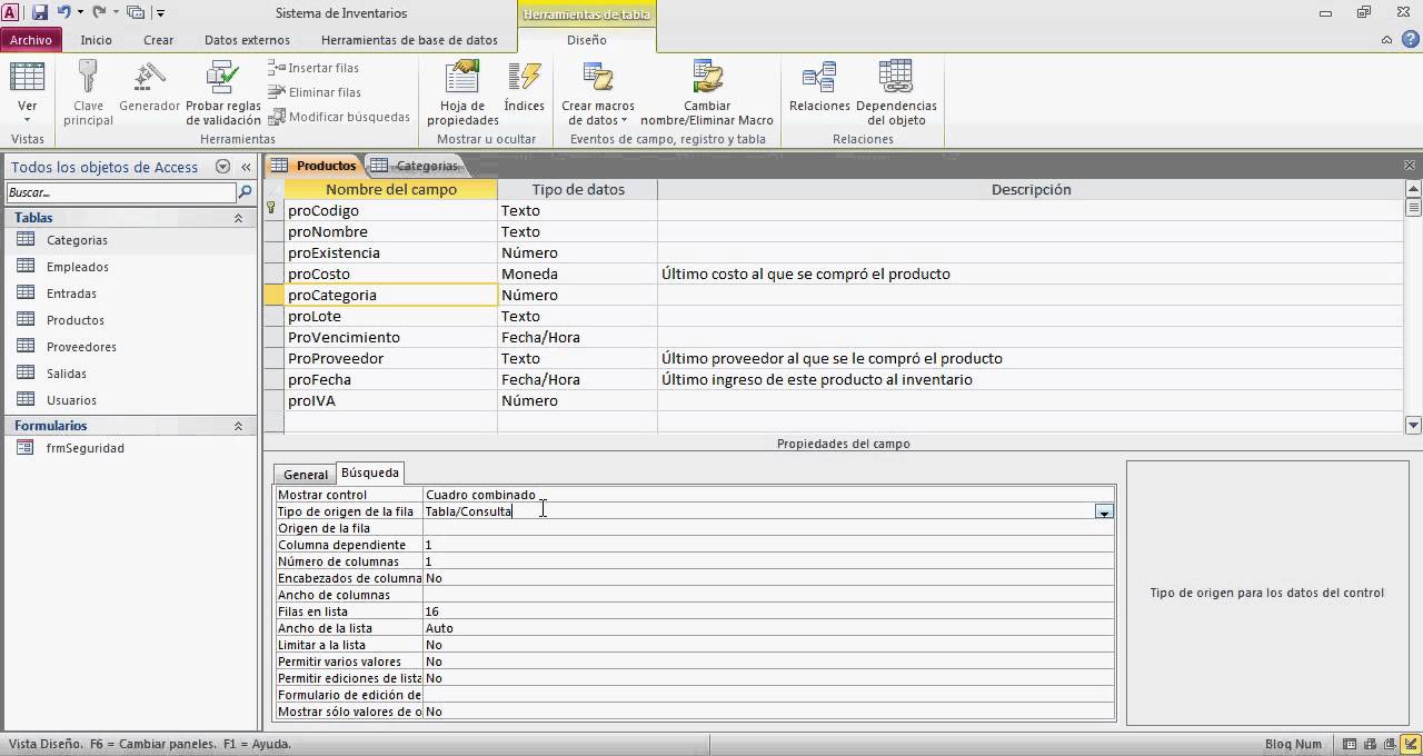 Cuadro combinado en tabla Access