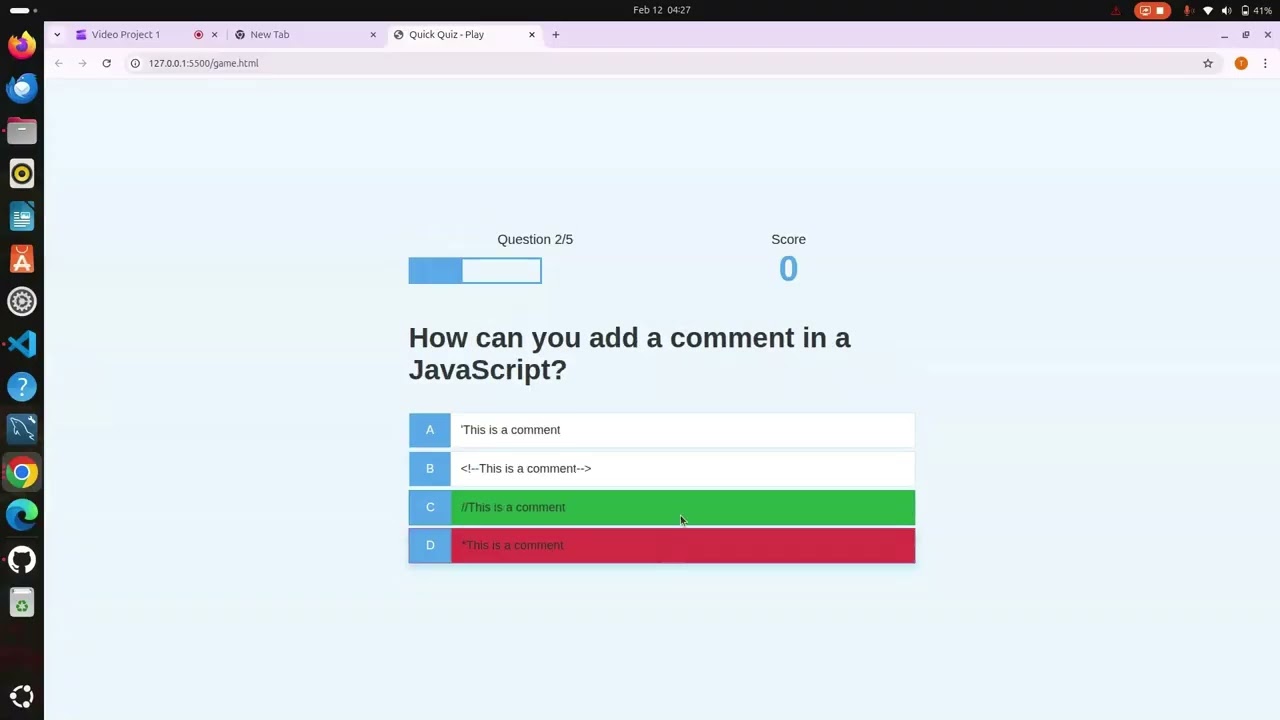Displaying Questions  and Answer Handling & Score Logic | Quiz App using Javascript| CSS |HTML
