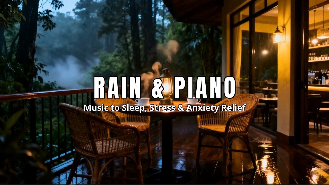 Relaxing Music with Rain Sounds & Piano in Secluded Forest Coffee Retreat for Sleep | Rain