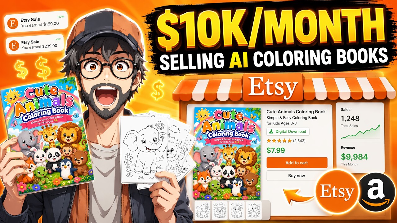 Как зарабатывать $10 000 в месяц на продаже ИИ-раскрасок на Etsy и Amazon (пошаговое руководство)