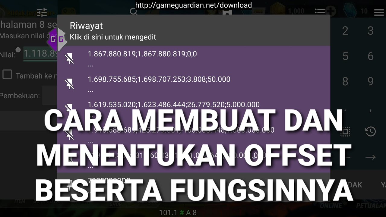 Game Guardian cara membuat atau menentukan offset dan fungsinya