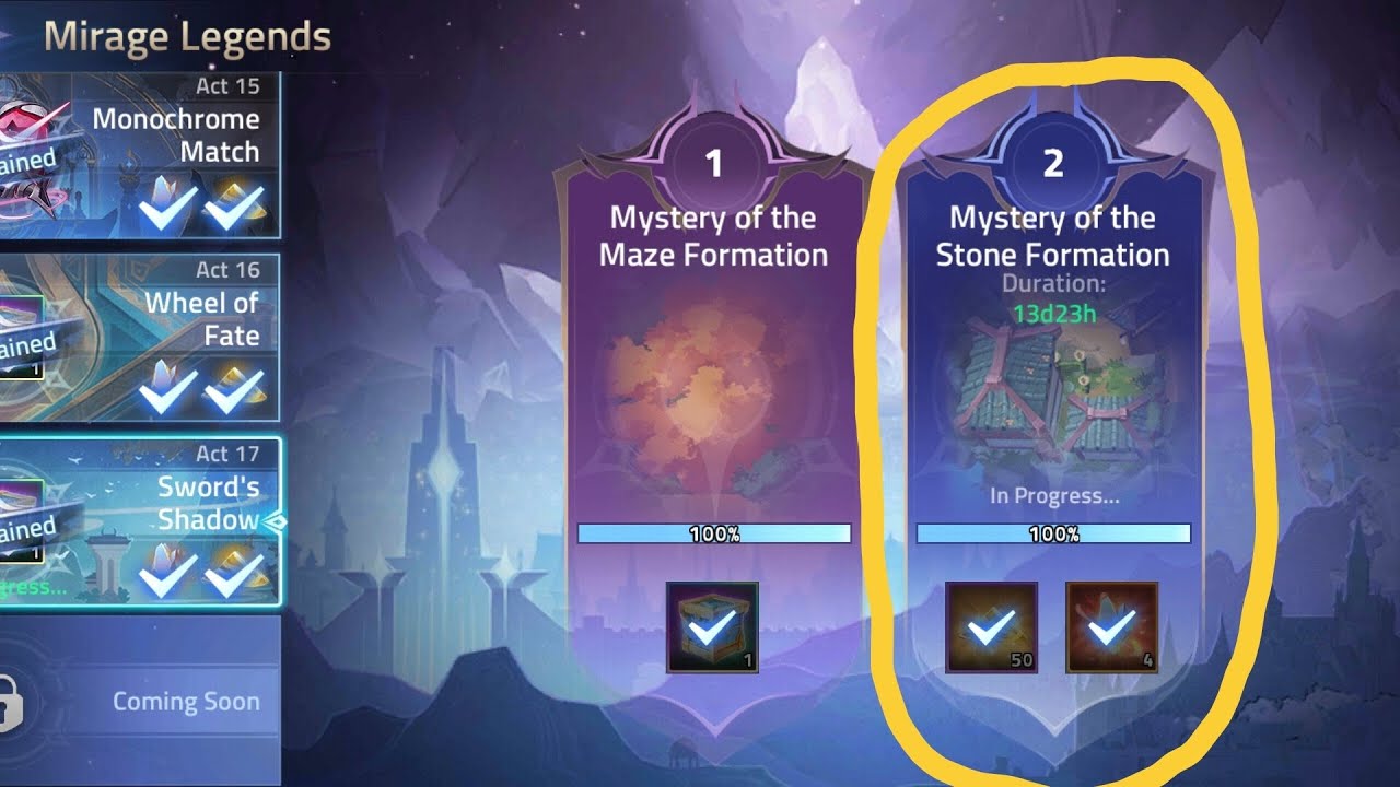 MLA Mirage Legends act 17=Sword's Shadow 2=Mystery of the Stone Formation(tutorial)