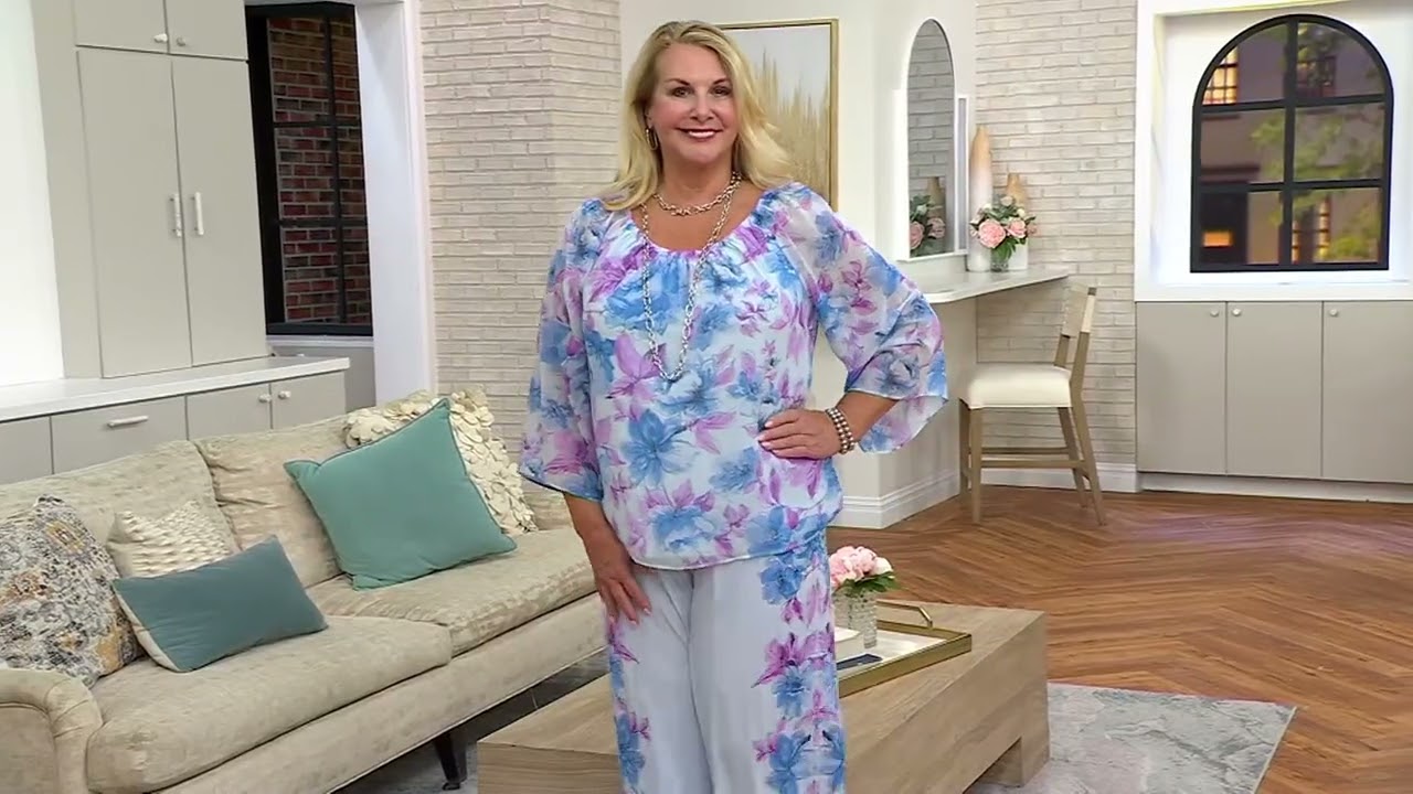 Dennis Basso Printed Chiffon Top with Gathered Neckline on QVC