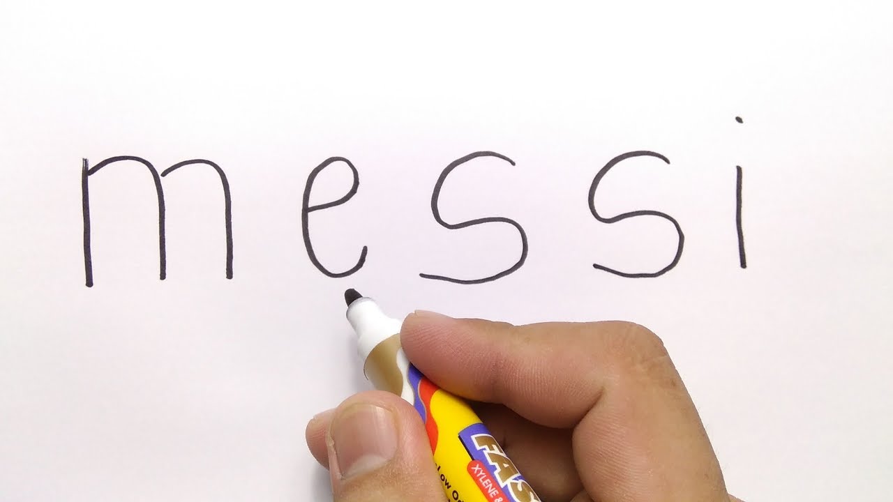 VERY EASY ! How to turn word MESSI into CARTOON for kids / learn how to draw