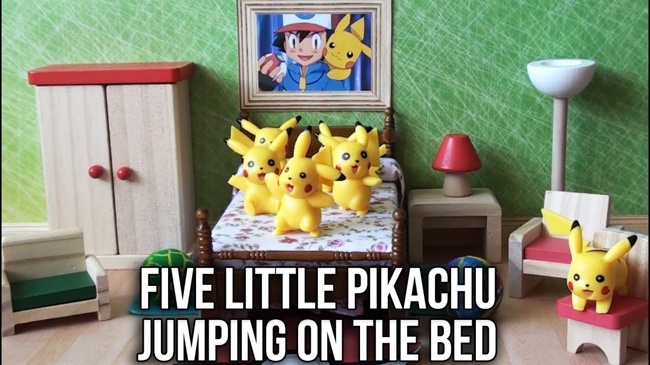 Five Little Pikachu Jumping on the Bed Nursery Song | Pokémon Jumping on the Bed