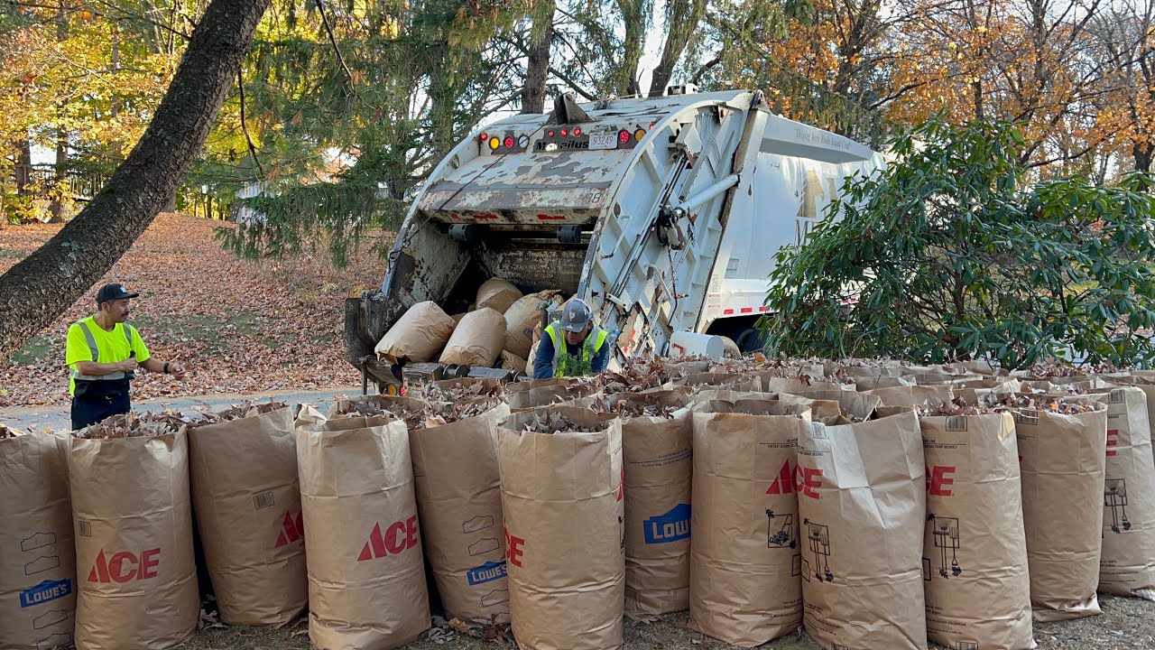 MEGA Disposal Garbage Truck VS A Massive Leaf Bag Pile
