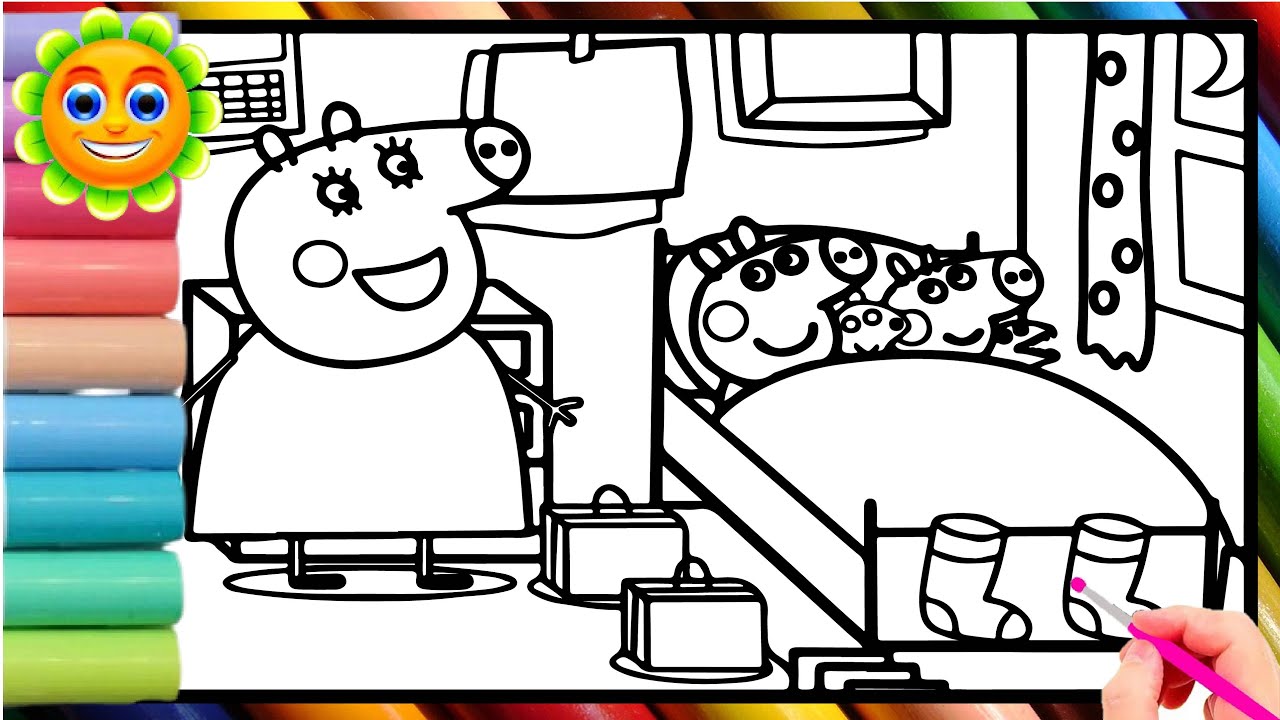 Drawing And Coloring Peppa Pig bedtime story || Peppa Pig coloring pages