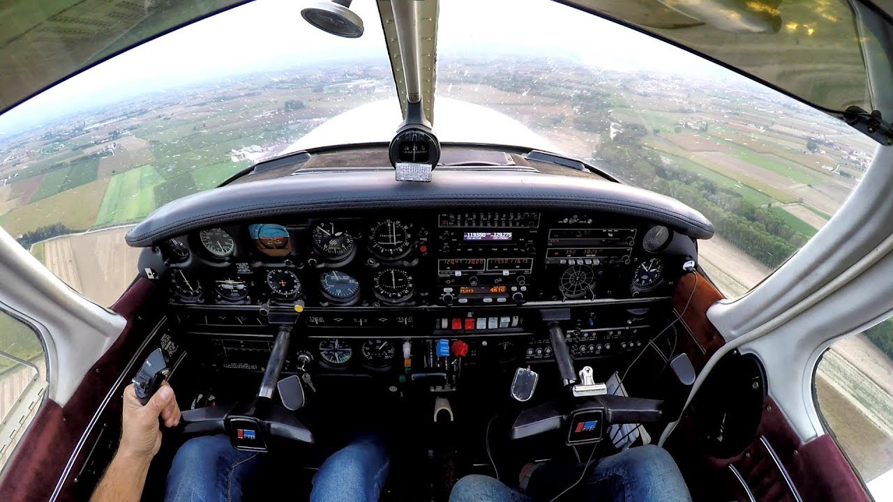 Cockpit View Instrumental Approach Cuneo LEV Airport. Piper Arrow Turbo IV