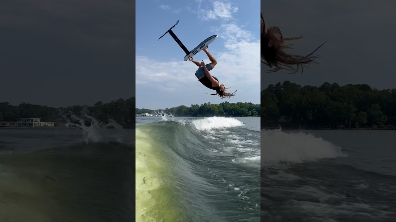 My FIRST wakefoil backflip landed!! #wakesurfing #wakesurf #foil #foilsurfing