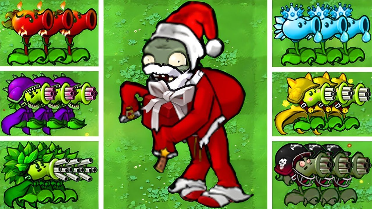 Who Wins? - All Peashooters Vs Santa Zombie - PvZ 1 Hybrid Challenges