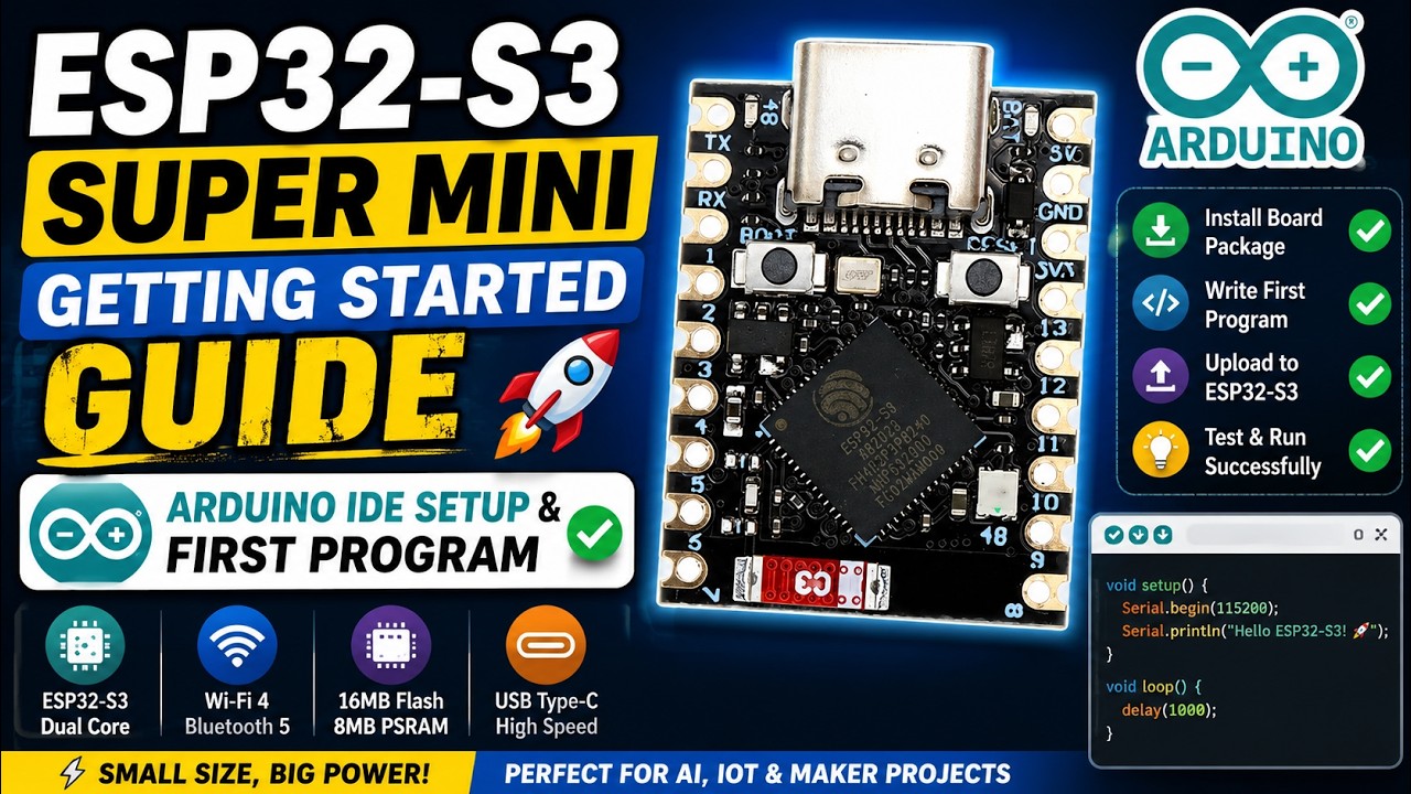 ESP32-S3 Super Mini Getting Started Guide | Arduino IDE Setup & First Program 🚀