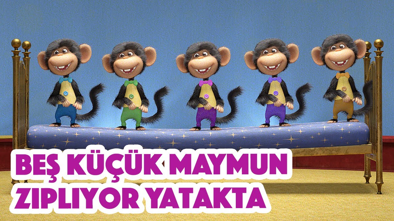 Maşa İle Koca Ayı - 🐒 Beş Küçük Maymun Zıplıyor Yatakta 🐵✋ 🎵 Çocuk Şarkılari