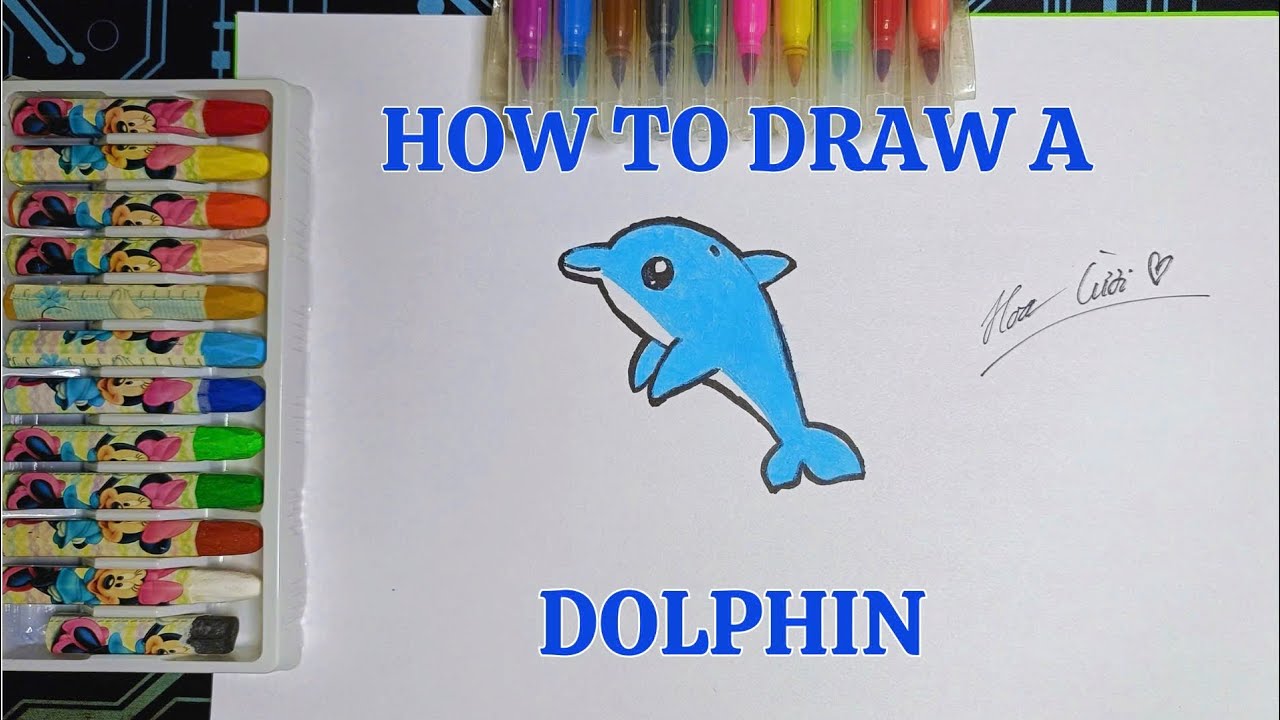 How to draw a cartoon Dolphin by Hoa cuoi art for kids!