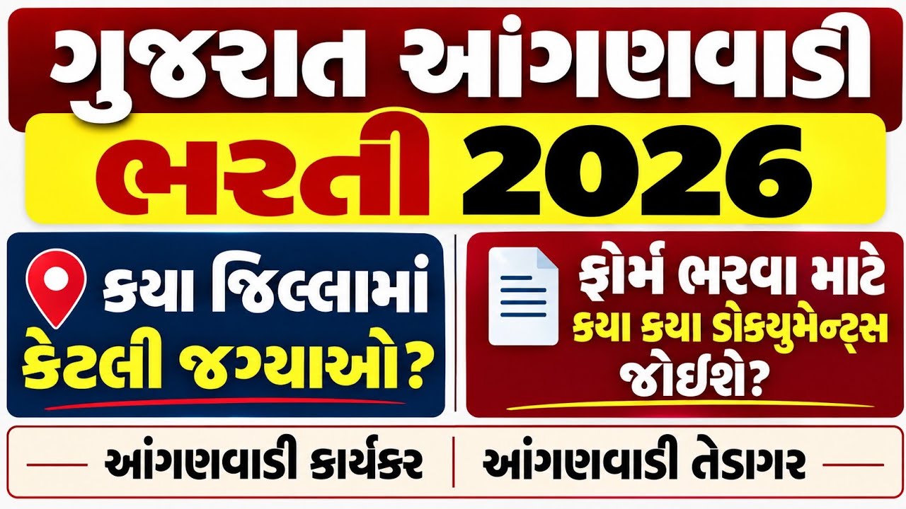 Gujarat Anganwadi Bharti 2026 | Karyakar & Tedagar ક્યા જિલ્લામાં કેટલી જગ્યાઓ? Documents List