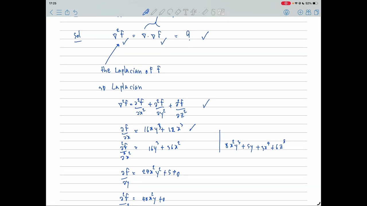 โจทย์ตัวอย่างลาปลาเซียน (laplacian) ในวิชาแคลคูลัสเวกเตอร์ (vector calculus)