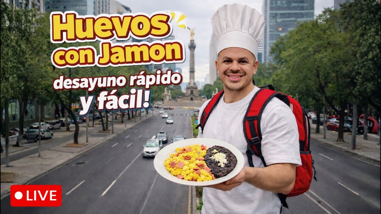 Desayuno rápido y furioso, huevito con jamón y frijolitos! #cocina #receta #live #fyp ￼