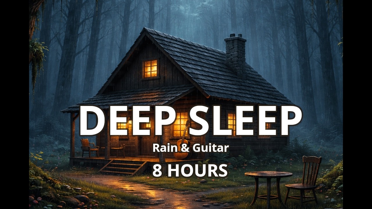 Rainy Forest Cabin at Night 🌧️ Calm Guitar for Deep Sleep (8 Hours)