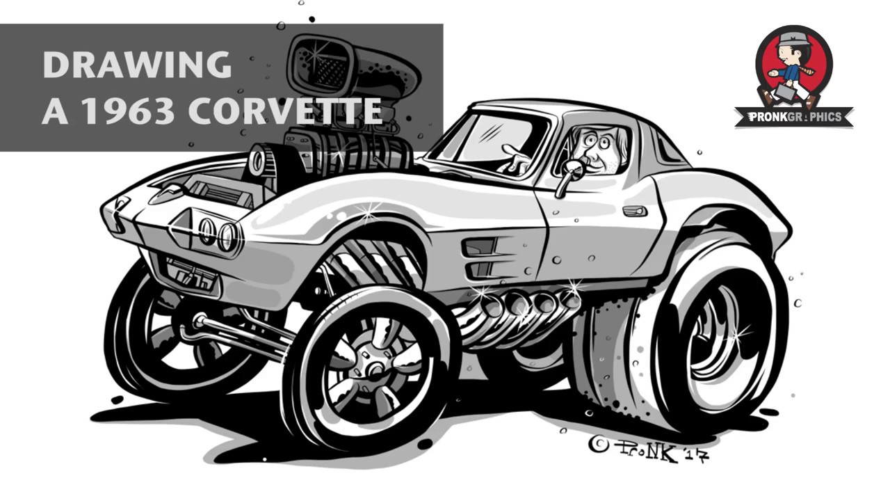 Drawing 63 Corvette Gasser Hot Rod CARtoon (iPad Pro, Apple Pencil, Procreate & Adobe Draw)