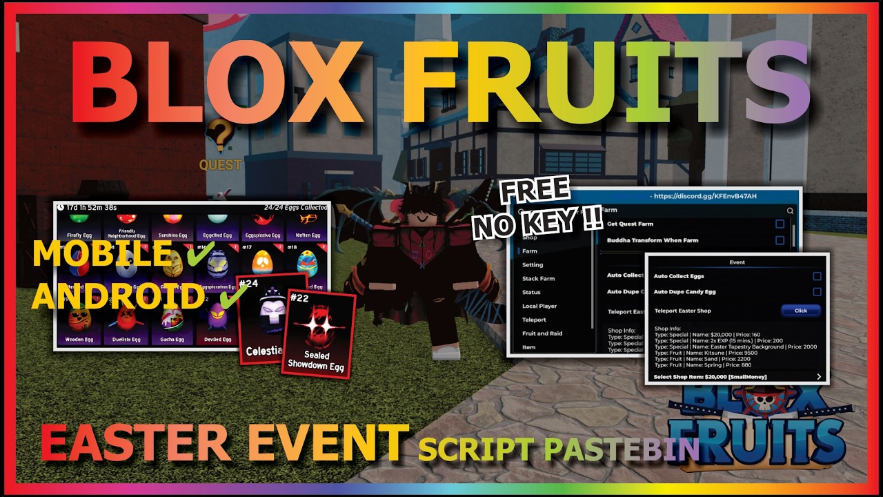 BLOX FRUITS Script No Key UPD EASTER AUTO FARM, COLLECT EGG, EGG QUEST, AUTO RAID, MASTERY FARM 🥚