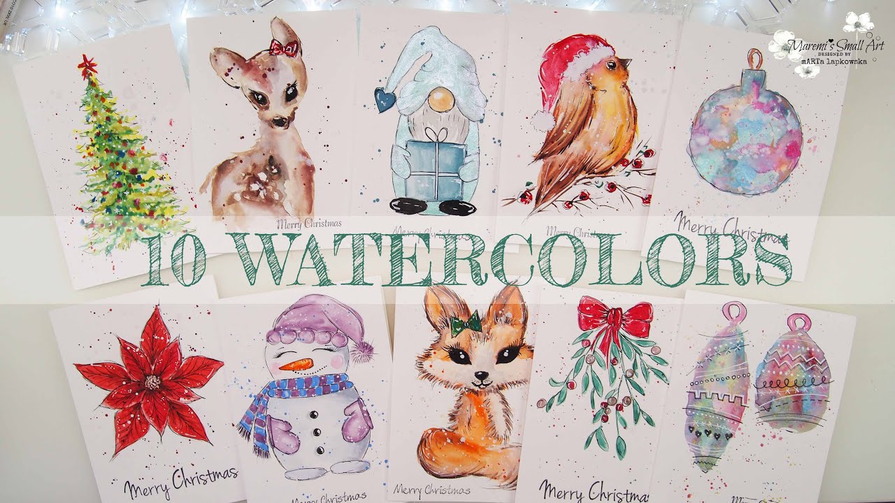 10 NEW !!! 2020 Watercolor Christmas 🤶🎄🎅🎁🦌 Card Ideas for Beginners ~ ✂️ Maremi's Small Art