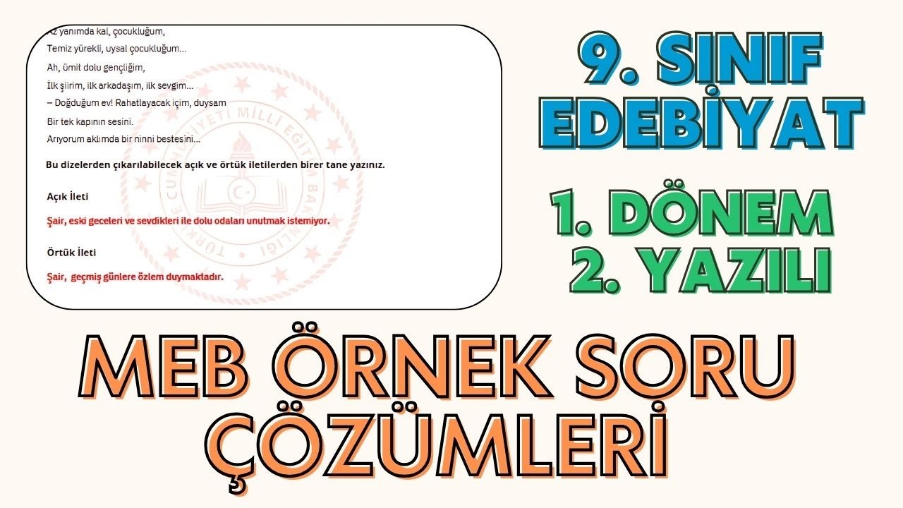 9. Sınıf Edebiyat 1. Dönem 2. Yazılı Soru Örnekleri Çözümü 2024 - 2025 | PDF Cevap Anahtarı