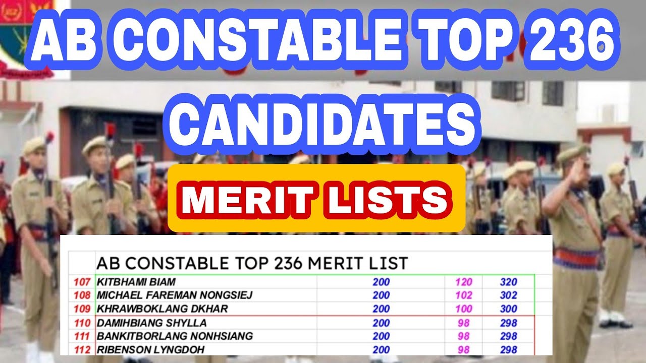 AB CONSTABLE TOP 236 CANDIDATES MERIT LIST #meghalayapolice