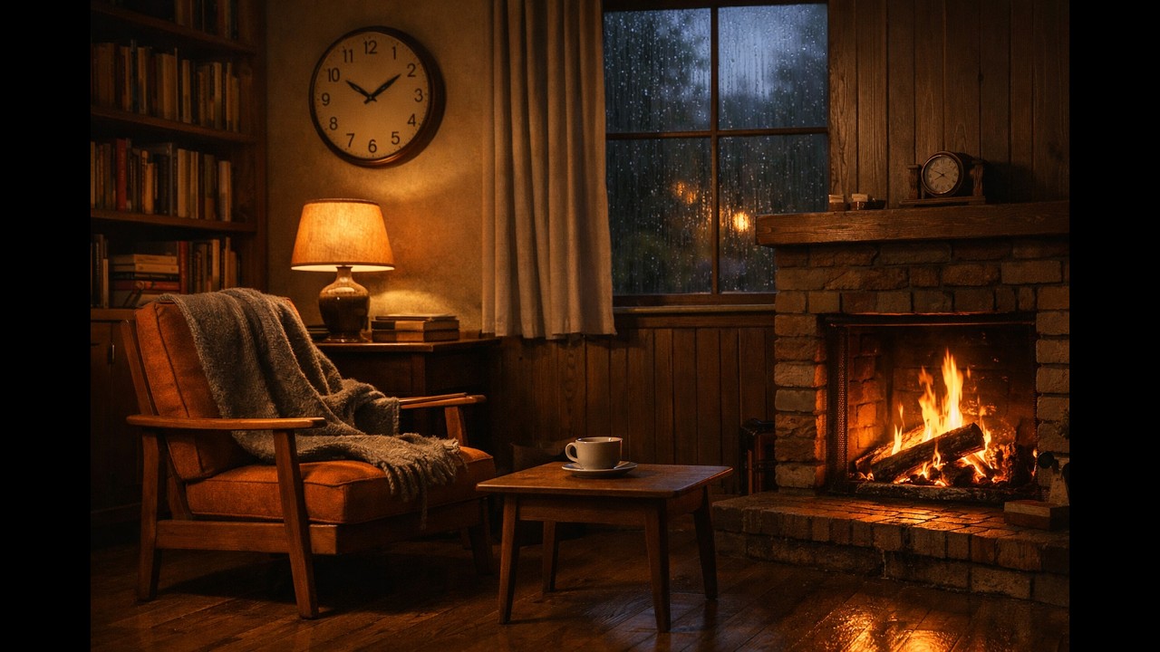 1950s Cozy Fireplace 🔥 Vintage European Living Room Ambience