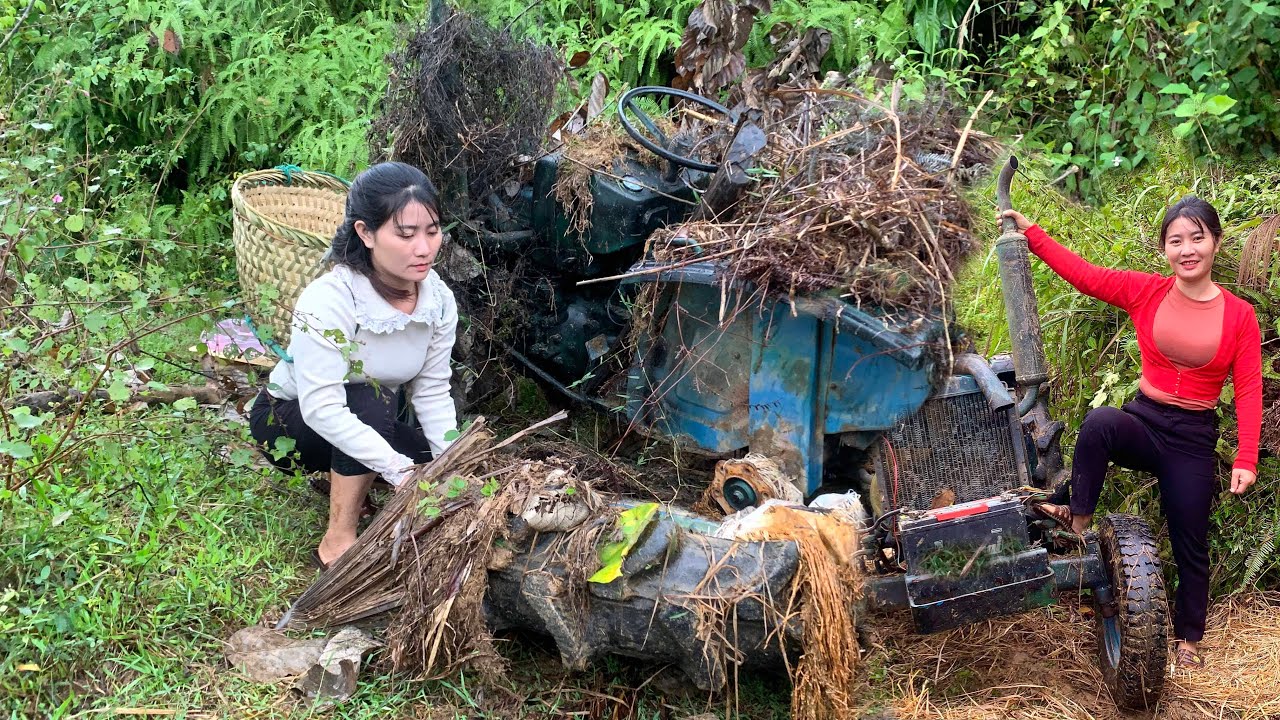 On my way to get firewood, I saw a tractor drifting by the stream, swept away by flood waters.