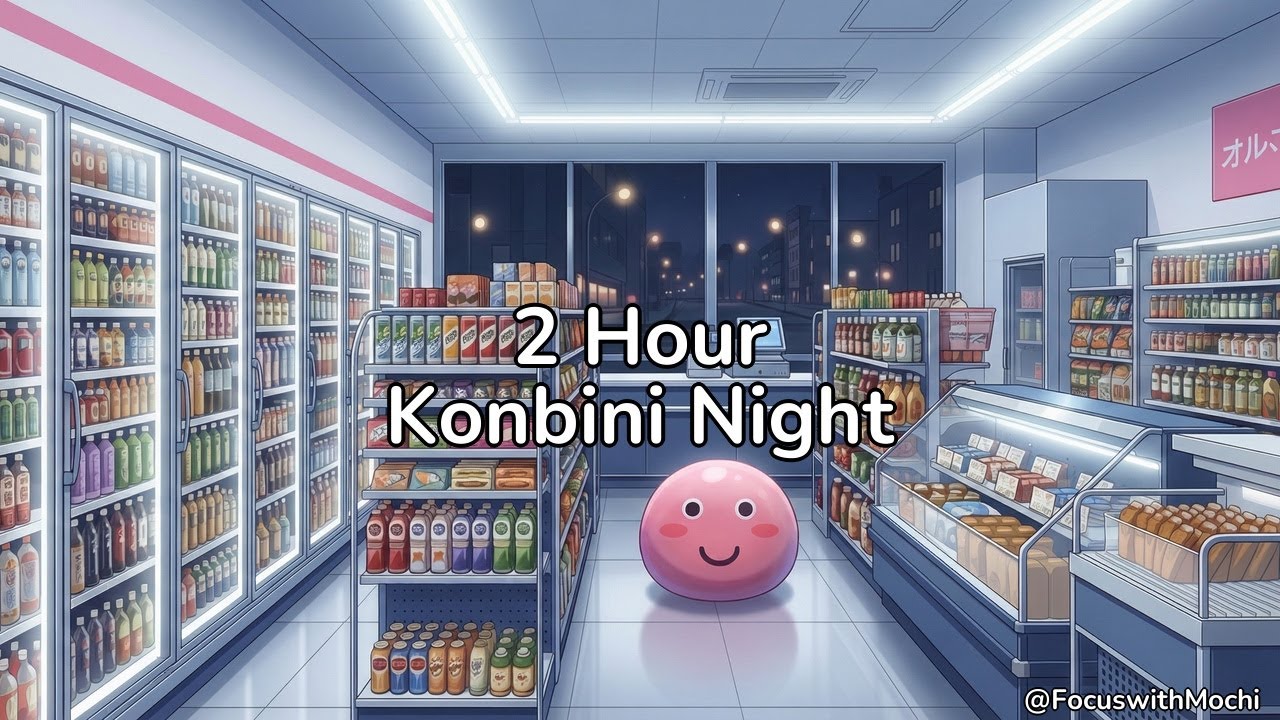 2 Hour Study Session | 25min x 4 Pomodoro | Midnight Konbini Ambience | Focus with Mochi