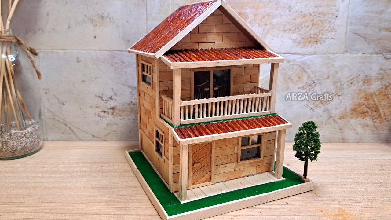 DIY // How to make a miniature house from ice cream sticks // Kerajinan dari stik es krim