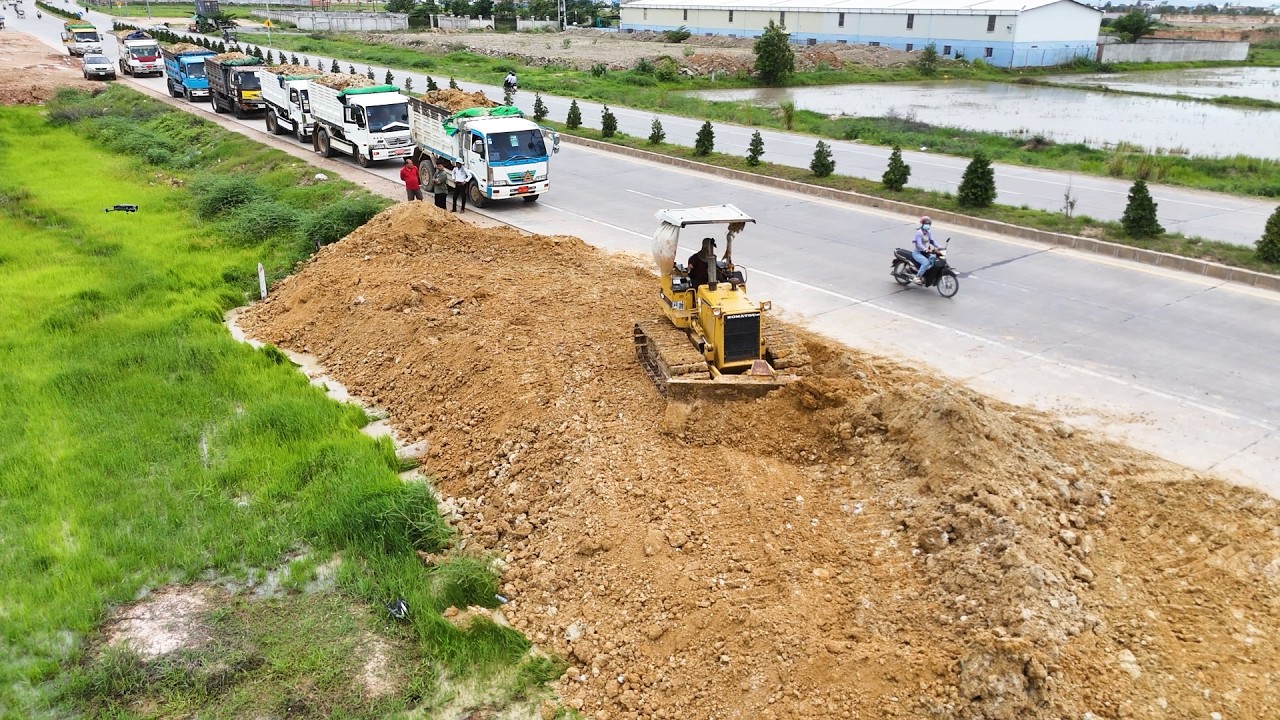OMG! New Start Landfill Project Next To Ring Road Using Bulldozers Push Soils With Trucks Dumping