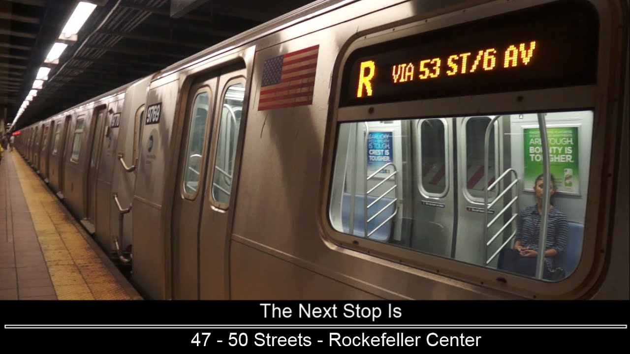 ᴴᴰ R160 - R train via V and B line announcements (via 53 St / 6 Ave) (Bay Ridge bound)