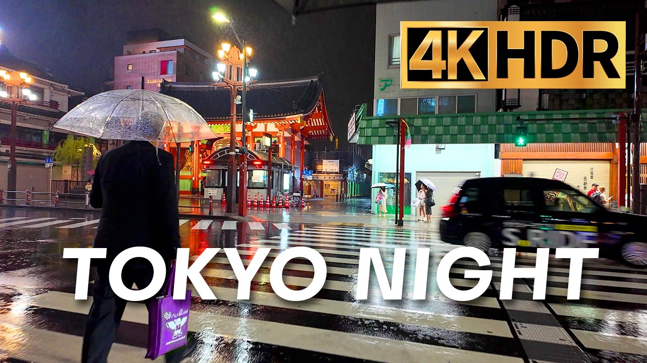 4K Jazz Music Tokyo Night Magic: Mesmerizing Rainy Night Walk through Senso-ji & Ginza's Streets