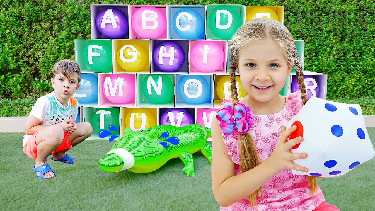 Diana and Roma Funny English Alphabet with Balloons