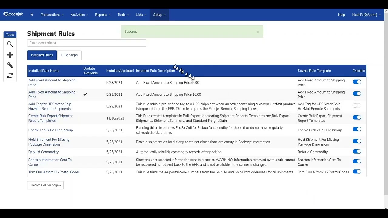 Bulk Export of Shipping Data