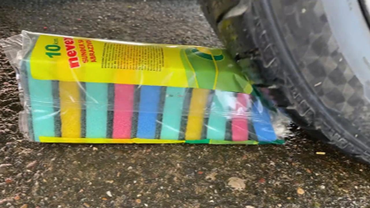 Crushing Colorful Sponges Under Car Tire 😱 | Extreme ASMR Car Crush | Oddly Satisfying Sounds