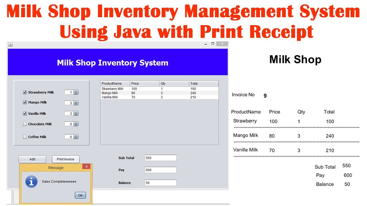 Milk Shop Inventory Management System  Using Java with Print Receipt