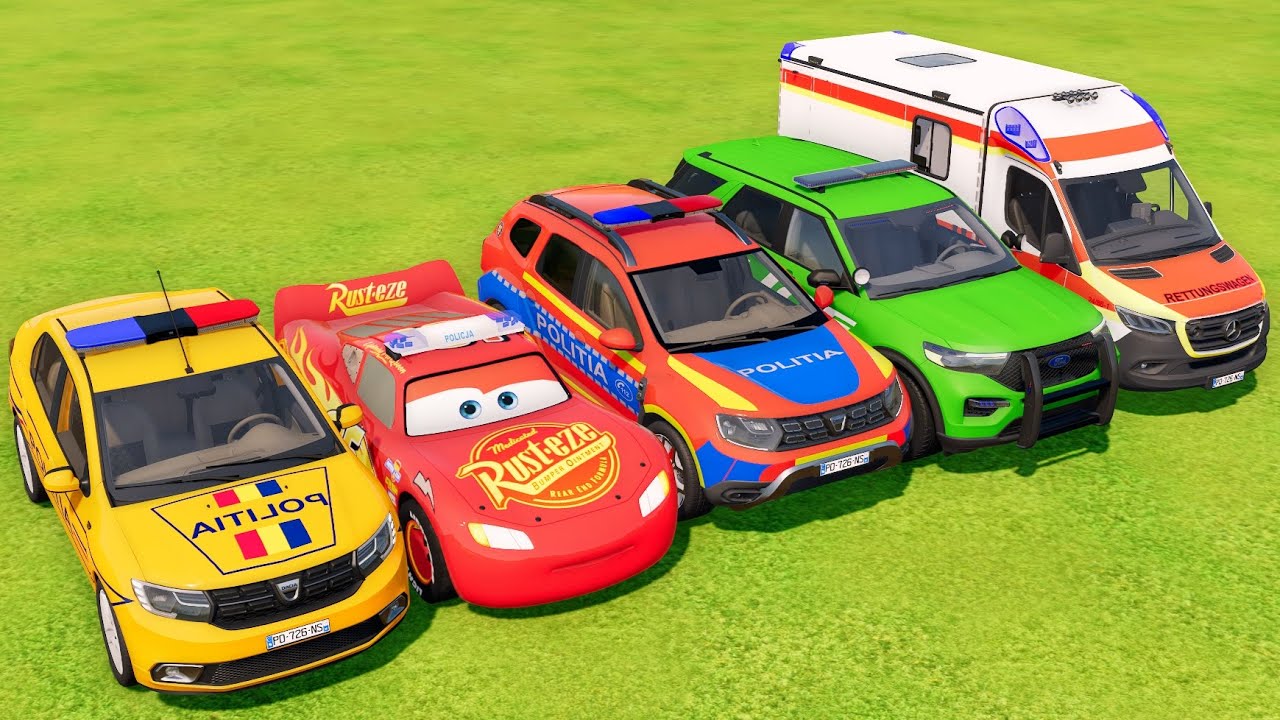 TRANSPORTING ALL COLORS POLICE CARS  VEHICLES WITH MAN BIG TRUCKS ! FS22 #73
