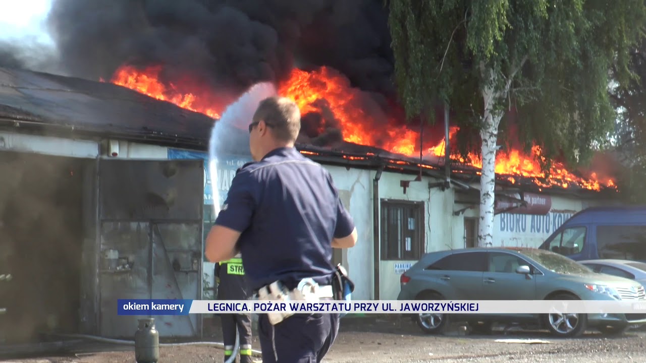 LEGNICA.  POŻAR WARSZTATU PRZY UL.  JAWORZYŃSKIEJ