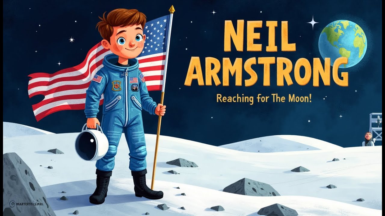 Neil Armstrong | Reaching for the Moon! | Flipbook Biography for Kids | English Learning