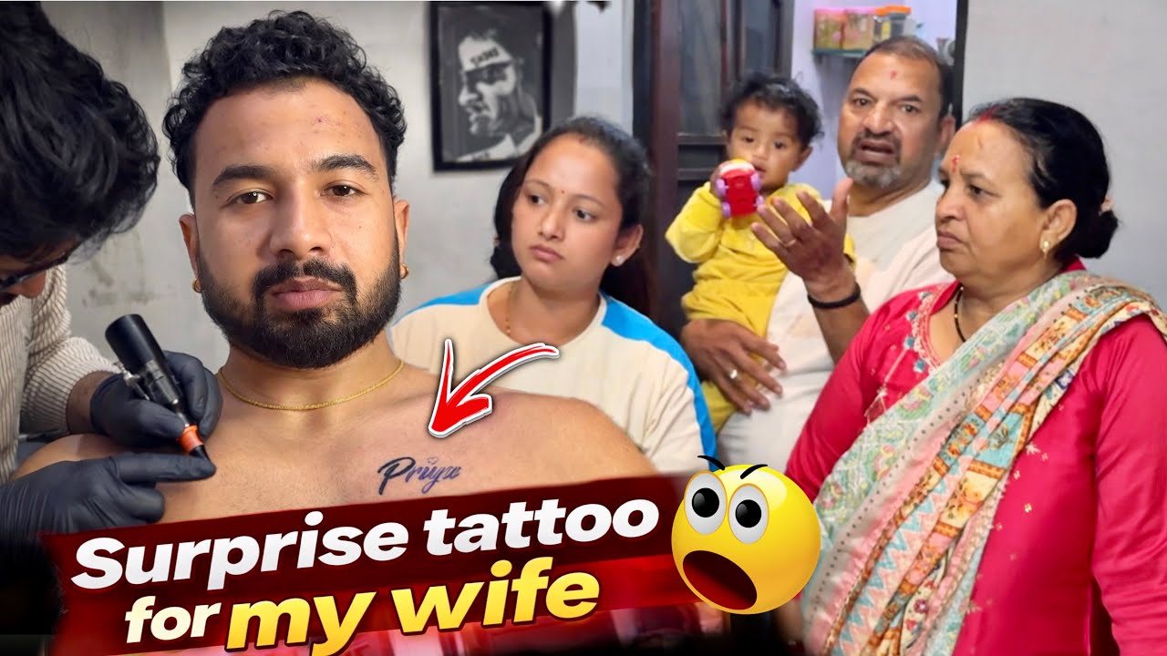 Surprise tattoo for my wife 😍 || jeet thakur pranks #couplevlogs 