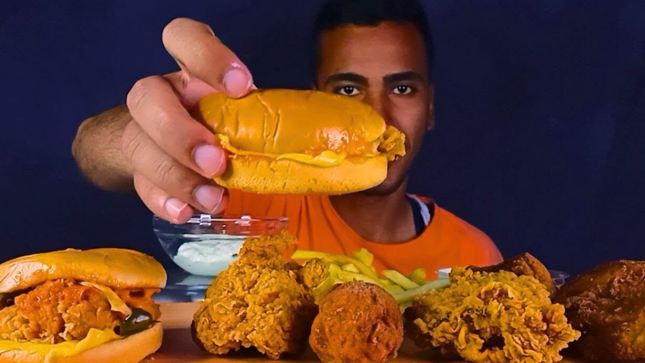 ASMR KFC Burgers Chicken French Fries Eating MUKBANG