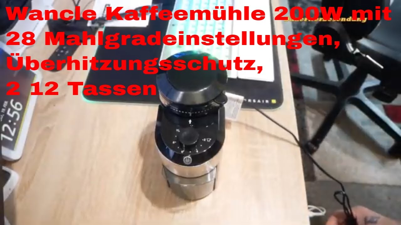 Wancle Kaffeemühle 200W mit 28 Mahlgradeinstellungen, Überhitzungsschutz, 2 12 Tassen