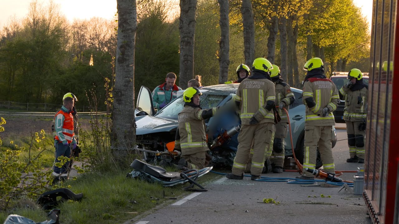 Auto tegen boom in Sint Kruis, brandweer bevrijd bestuurder