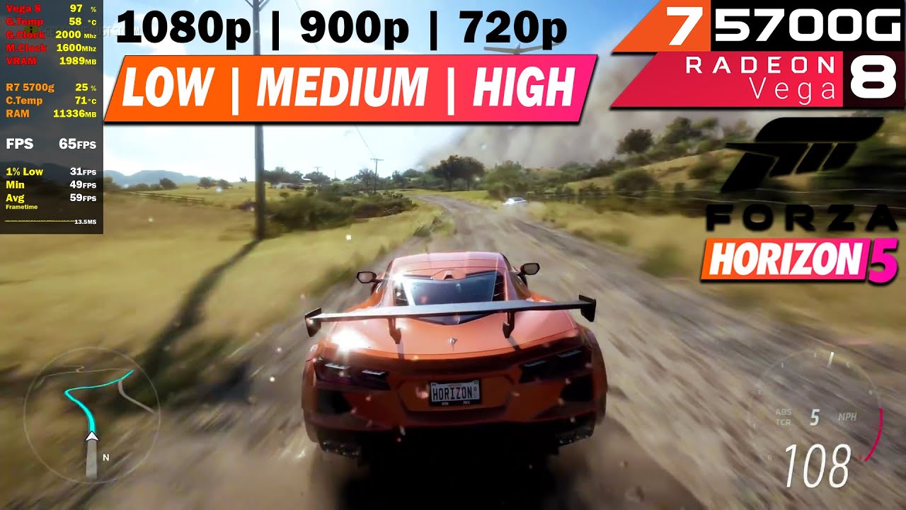 Forza Horizon 5 | Ryzen 7 5700G & 16gb | Vega 8 | No GPU Test
