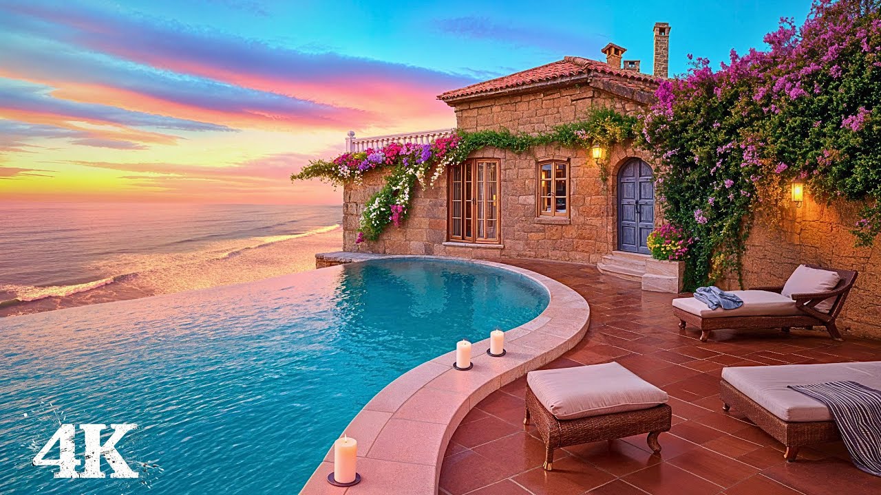 Seaside Infinity Pool Cottage Ambience | Calm Your Mind Instantly with Ocean Wave Sounds