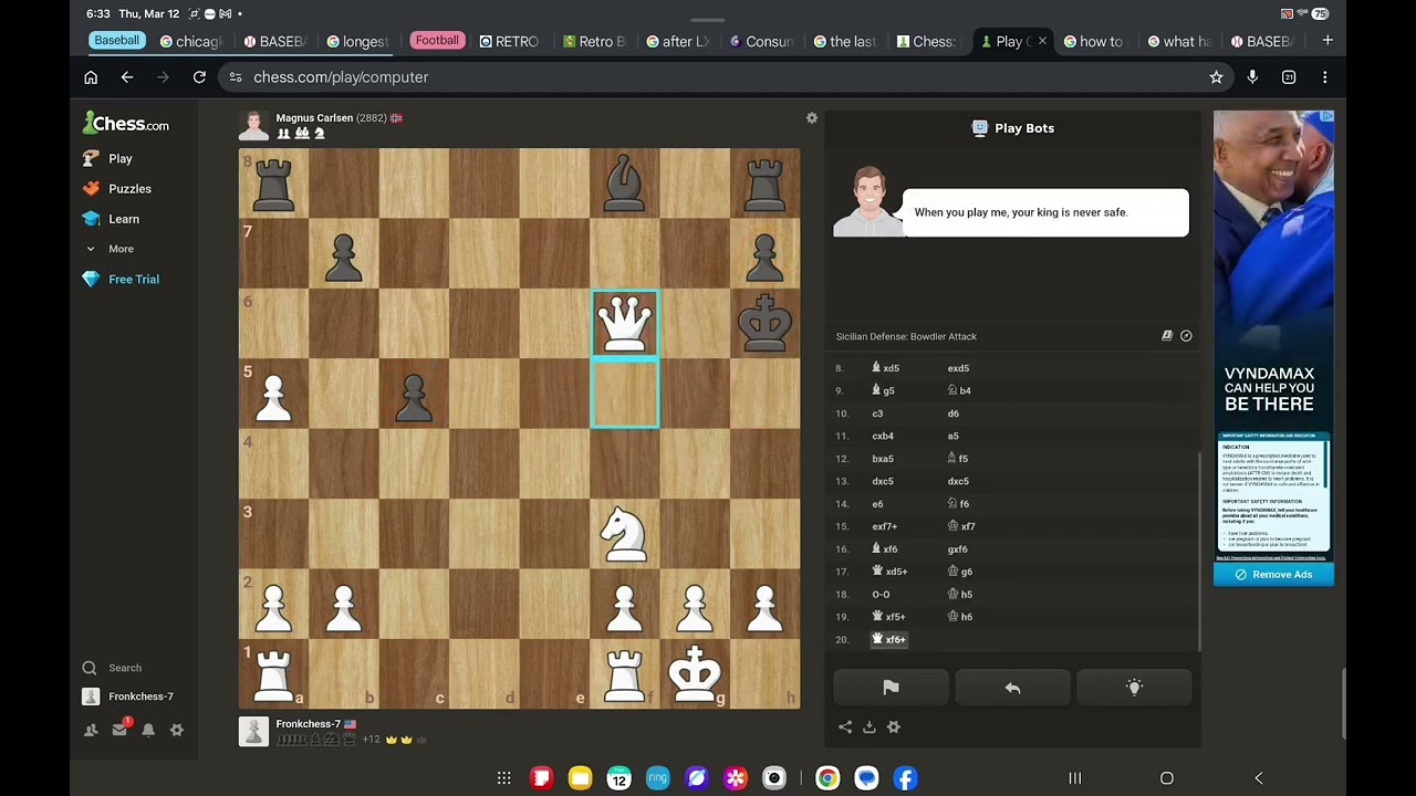 Beating the Magnus Carlsen BOT on Chess.com