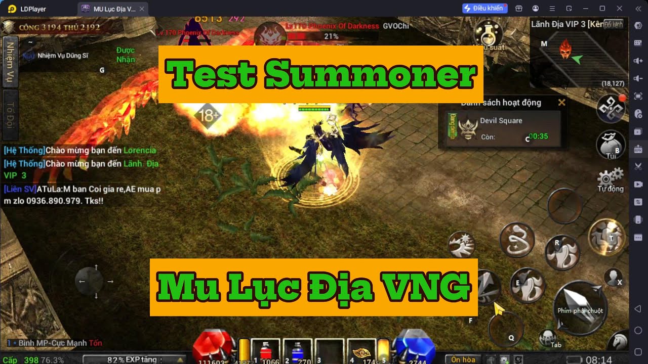 Đổi test Summoner - Class mới trong MU Lục Địa VNG