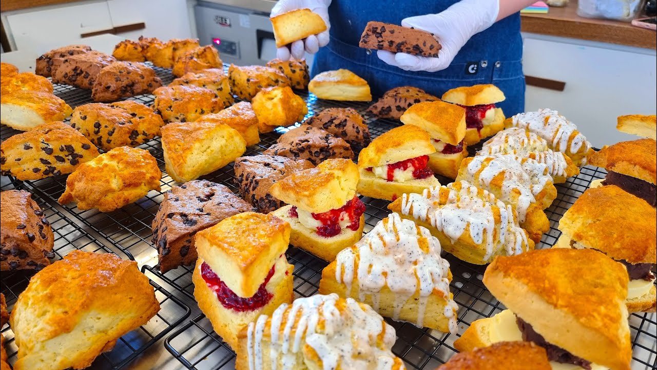 How to make REAL DELICIOUS handmade scones / plain, chocolate, raspberry - Korean food