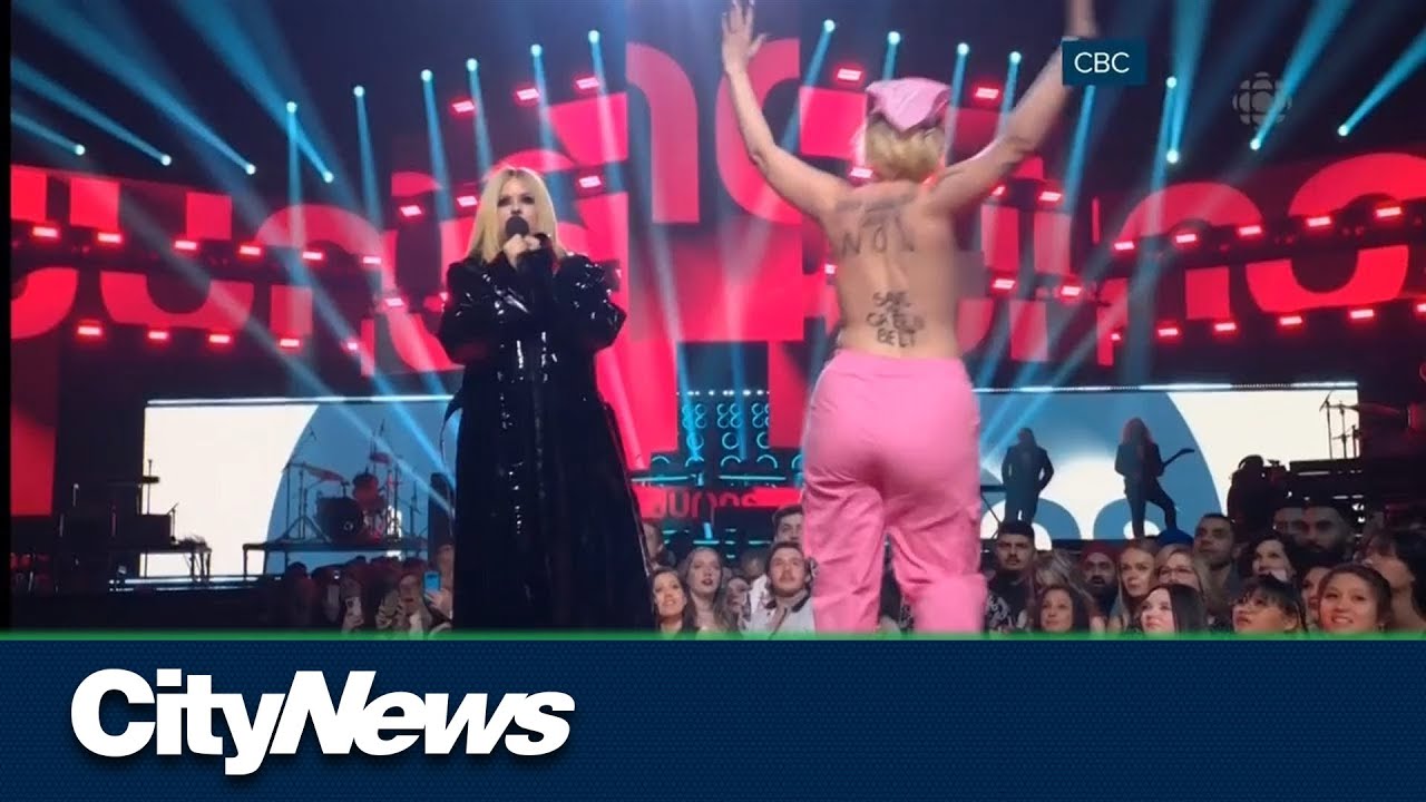 Topless woman protests Greenbelt development at Juno Awards